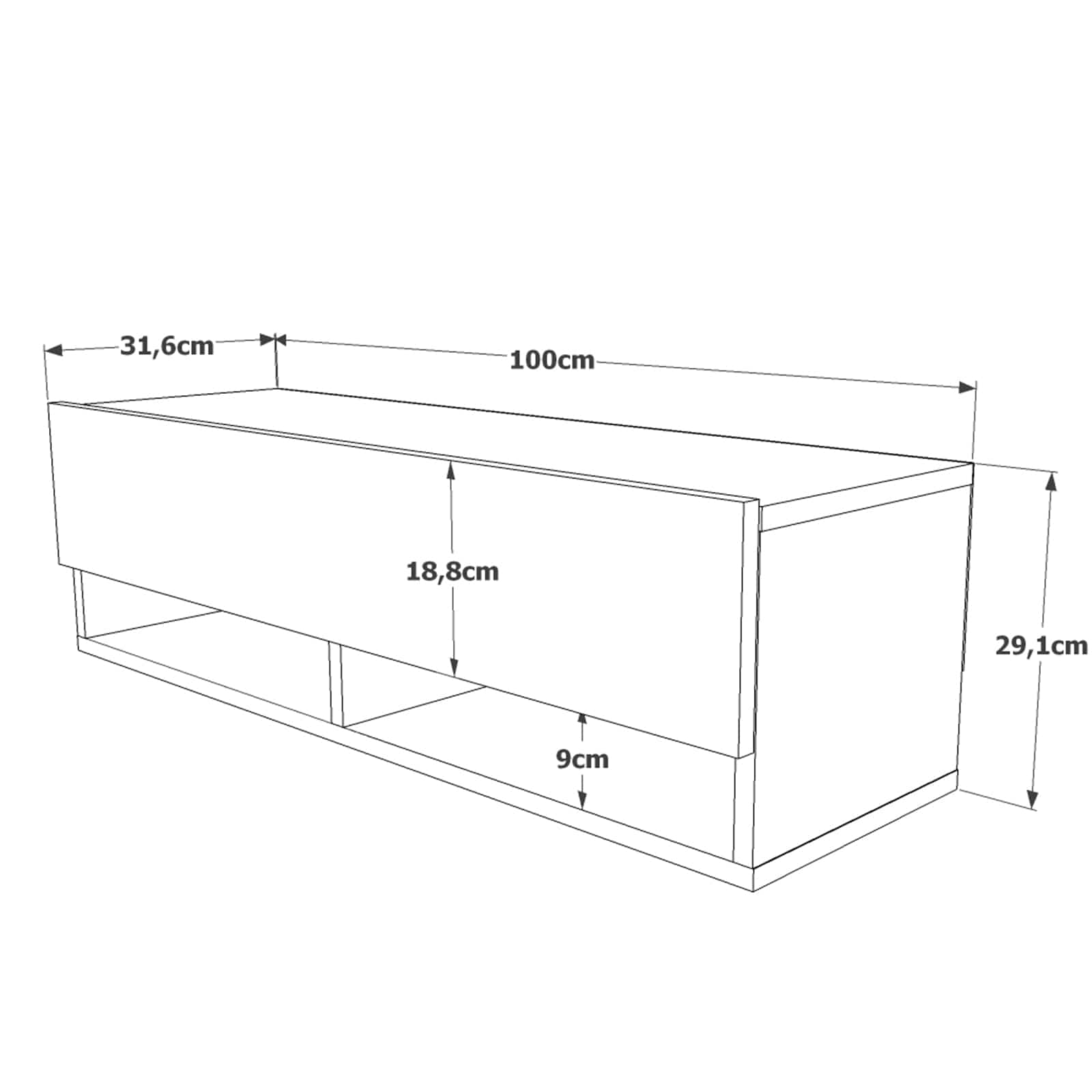 Comoda TV suspendata din pal, cu 1 usa Future FR13-A Natural, l100xA31,6xH29,1 cm (5)