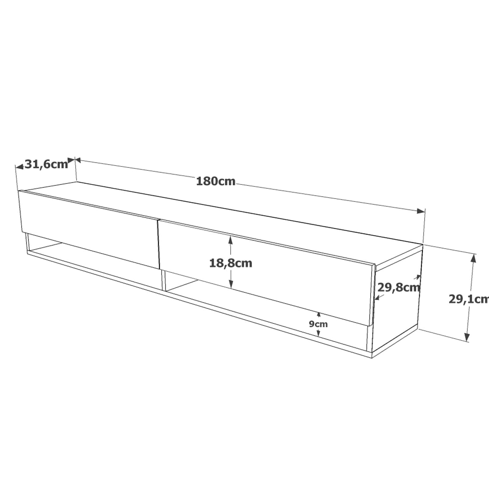 Comoda TV suspendata din pal, cu 2 usi, Future FR9-A Large Natural, l180xA31,6xH29,1 cm (4)