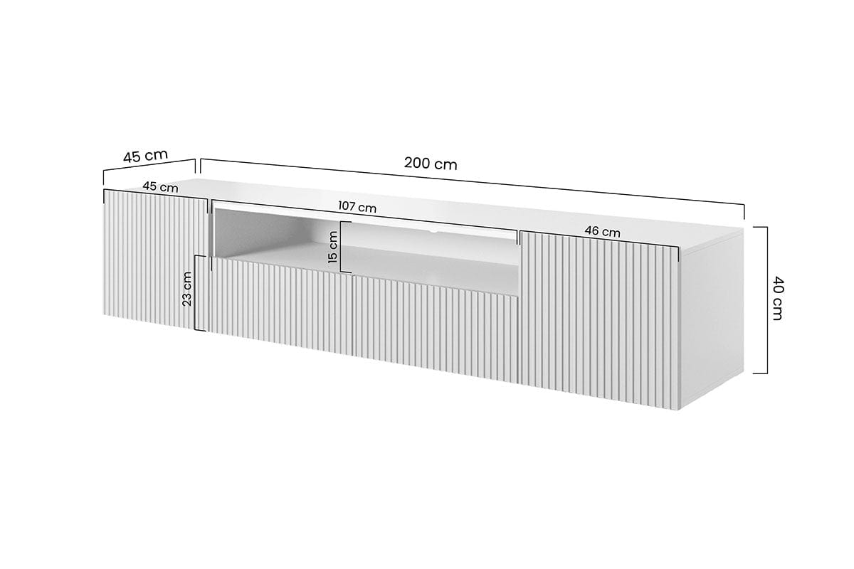 Comoda TV suspendata din pal si MDF, cu 2 sertare si 2 usi, Nicole Large RTV 200-2D2SZ, l200xA45xH40 cm (3)