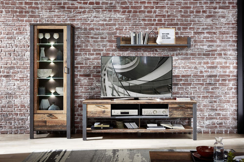 Comoda TV din pal, cu 2 sertare Chelsea Natural / Grafit, l189xA50xH58 cm (1)
