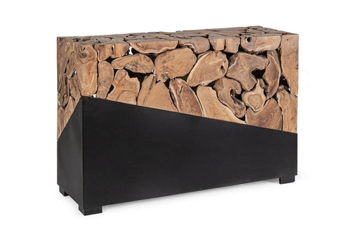 Bizzotto Consola din lemn de tec si metal, Grenada Natural / Negru, l120xA40xH80 cm