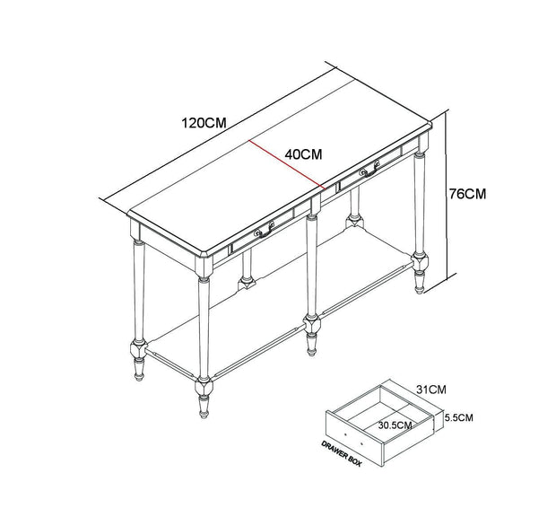 Consola din lemn si furnir, cu 2 sertare, Limena Ivoir / Maro, l120xA40xH76 cm (4)