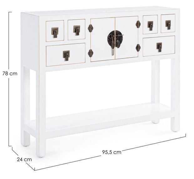 Consola din MDF, cu 6 sertare si 2 usi, Pechino Alb, l94,5xA24xH78 cm (4)