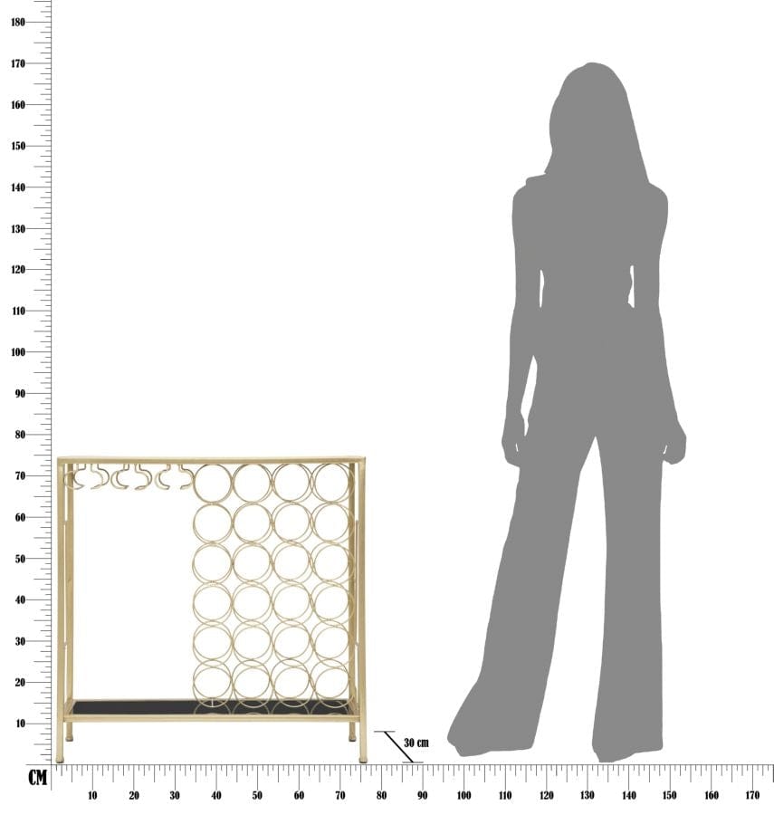 Consola din sticla, metal si MDF, cu suport sticle si pahare, Bottiglie Negru / Auriu, l76xA30xH75 cm (7)