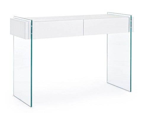 Consola din sticla si MDF, cu 2 sertare, Line Transparent / Alb, l110xA40xH75 cm - SomProduct Romania