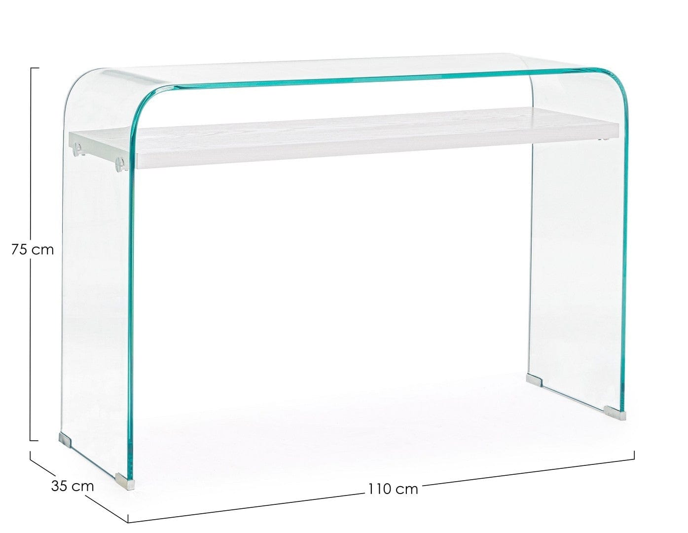 Consola din sticla si MDF, Line Transparent / Alb, l110xH35xH75 cm (6)