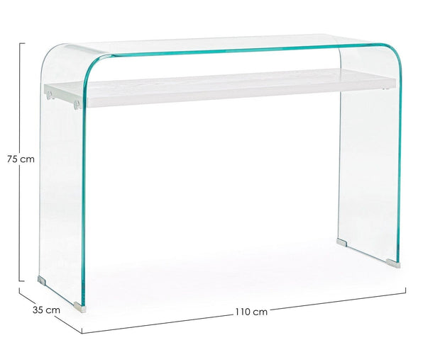 Consola din sticla si MDF, Line Transparent / Alb, l110xH35xH75 cm (6)