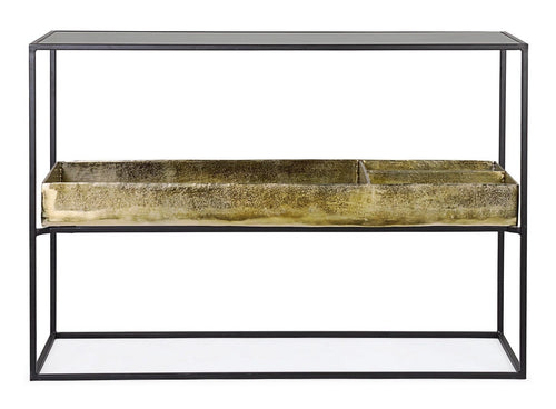 Bizzotto Consola din sticla si metal, Mavila Negru / Alama, l117xA40xH85 cm
