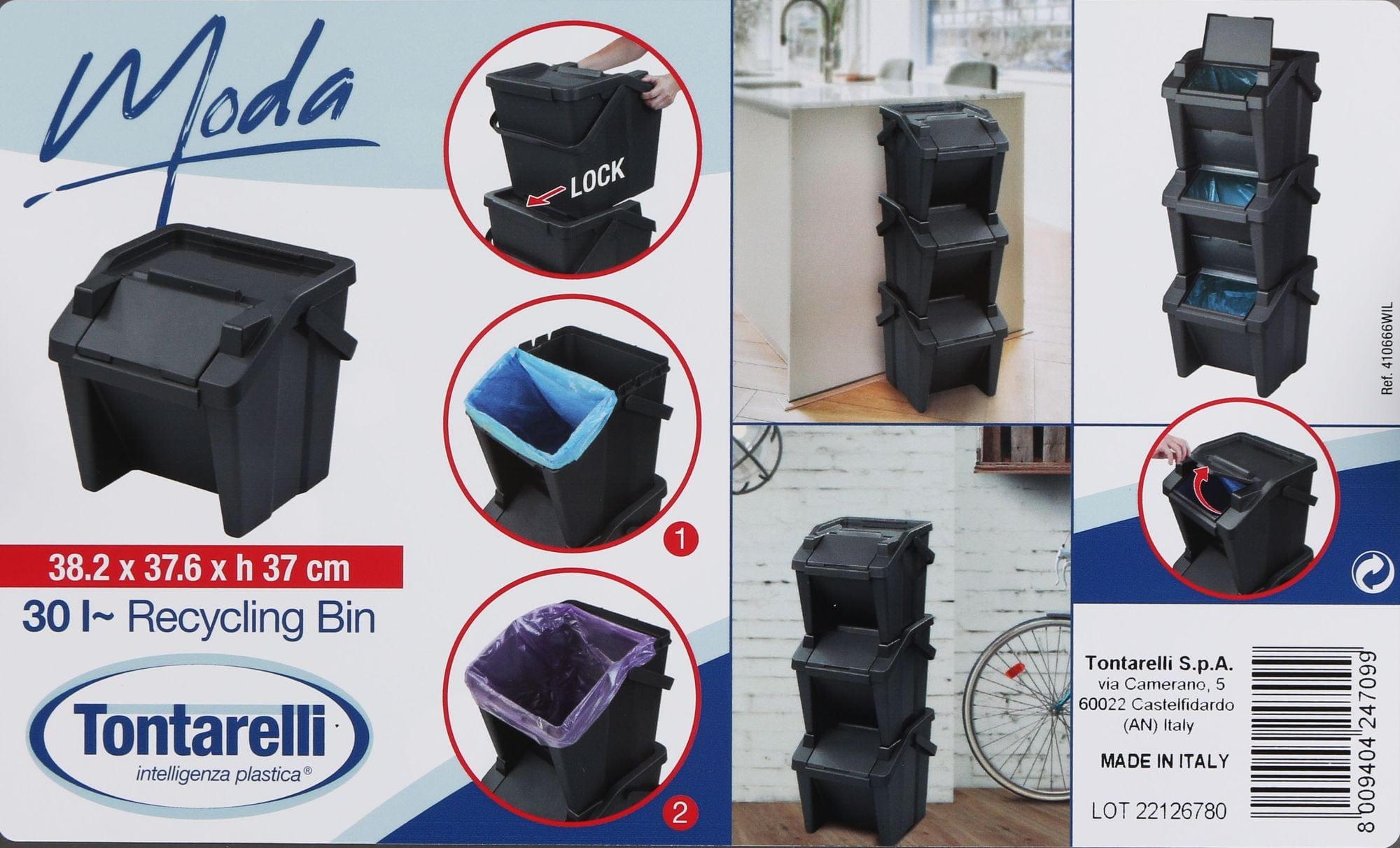 Inde Soler Hispania Cos de gunoi din plastic, Moda Alb, 28L, l38,2xA37,6xH37 cm