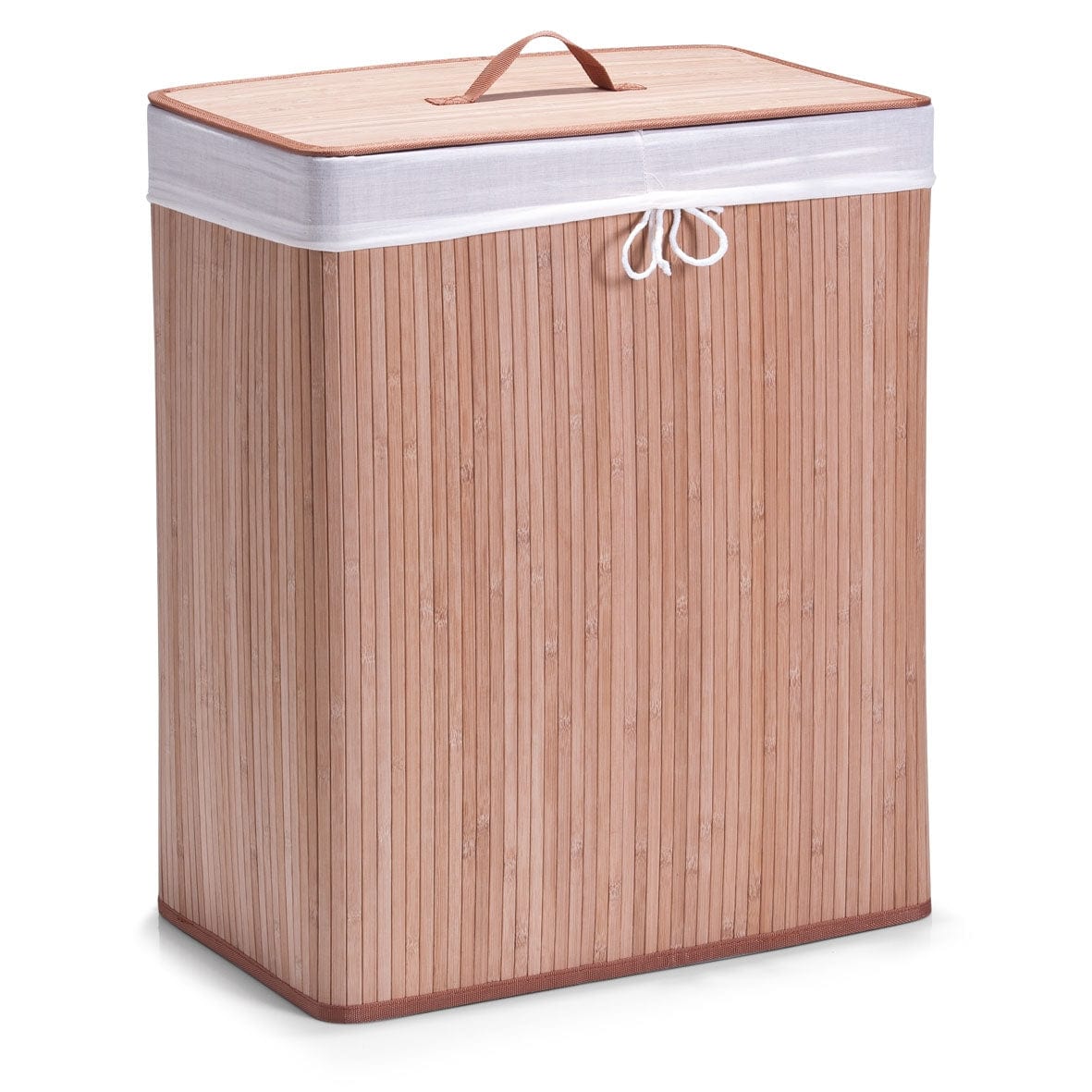 Cos pentru rufe cu capac si 2 compartimente Cotton, Natural Bamboo, l52xA32xH63 cm