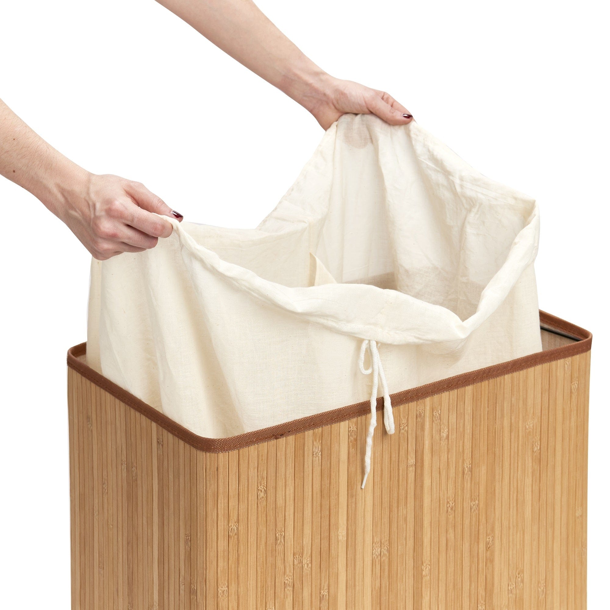 Cos pentru rufe cu capac si 2 compartimente Cotton, Natural Bamboo, l52xA32xH63 cm (1)