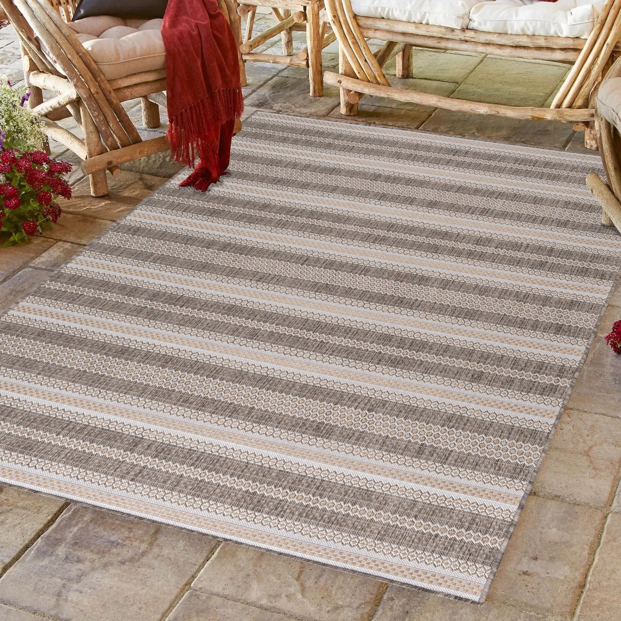 Covor de exterior din PP, Sunny 4411 Rectangle Bej - SomProduct Romania