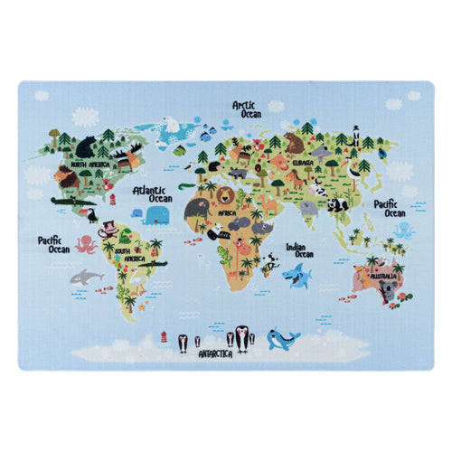 Covor pentru copii din poliamida Play 2917 World Map Animals Albastru & AYYTPCH-PLAY2917BLUE