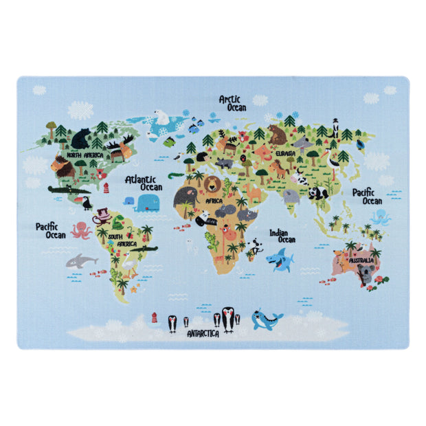 Covor pentru copii din poliamida Play 2917 World Map Animals Albastru & AYYTPCH-PLAY2917BLUE