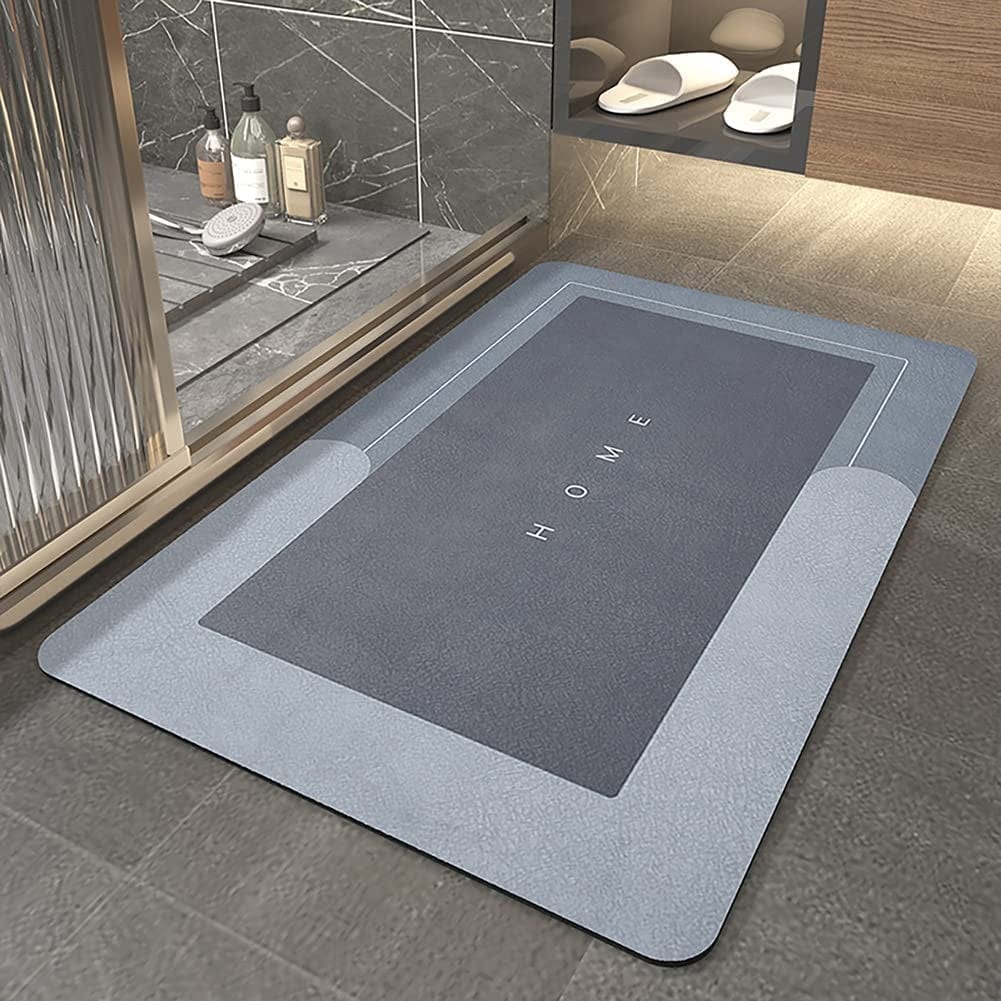 Covoras pentru baie antiderapant, din diatomit absorbant, Home Rectangle Gri Bleu, 60 x 40 cm