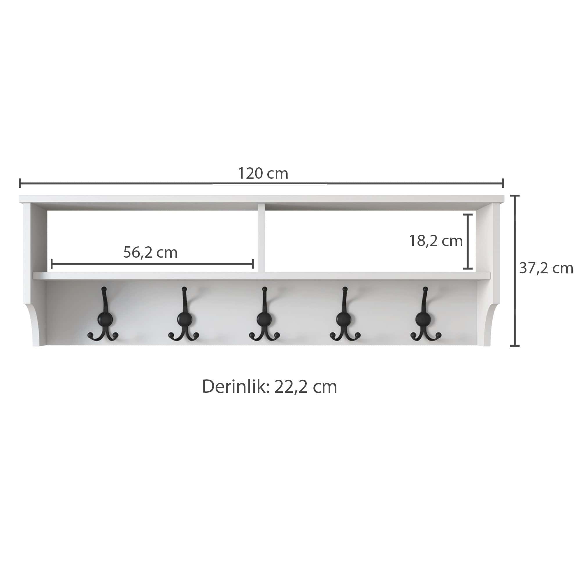 Cuier cu etajera din pal, P2 439 Alb, l120xA22,2xH37,2 cm (7)