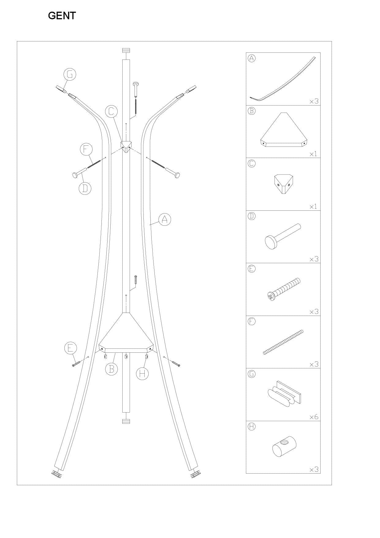 Cuier din metal Genji Alb, H180 cm (1)