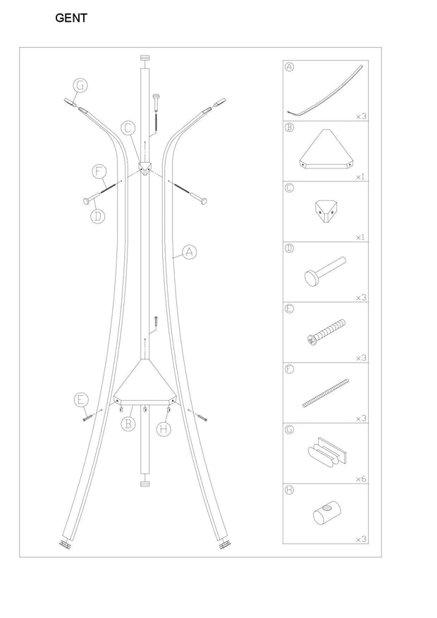 Cuier din metal Genji Alb, H180 cm (1)