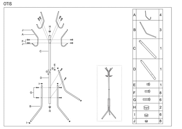 Cuier din metal, Orin Negru, H170 cm (1)