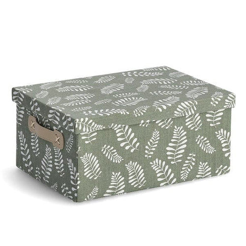 Cutie pentru depozitare cu capac, din bumbac si poliester, Leaves Large Verde Olive, L36xl26xH16,5 cm