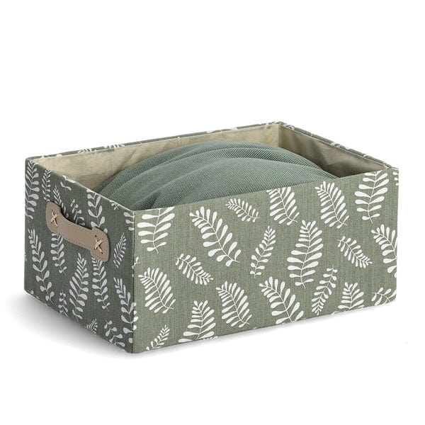 Cutie pentru depozitare cu capac, din bumbac si poliester, Leaves Large Verde Olive, L36xl26xH16,5 cm (1)