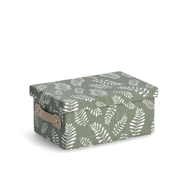 Cutie pentru depozitare cu capac, din bumbac si poliester, Leaves Small Verde Olive, L28xl19xH13 cm