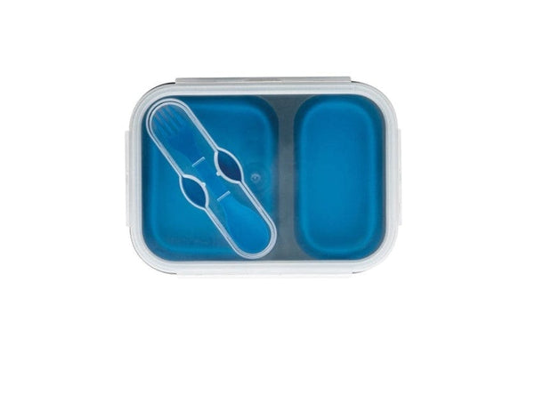 BFSummer Cutie pliabila pentru pranz cu tacamuri, din silicon, Foltin Albastru, L21xl15xH4 cm