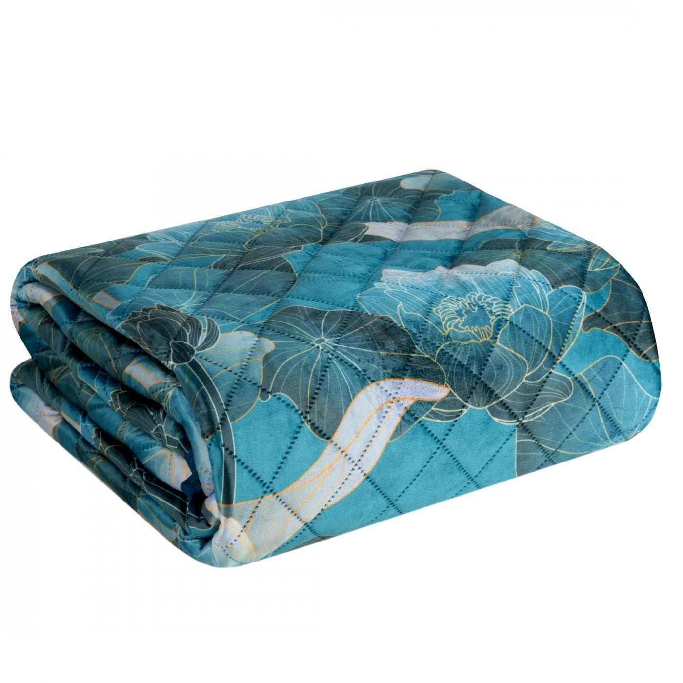 Cuvertura de pat, Lotos 2 Turcoaz / Auriu & ERFRNY-QUILT-COVER-LOTOS-II-TURQUOISE-GOLD