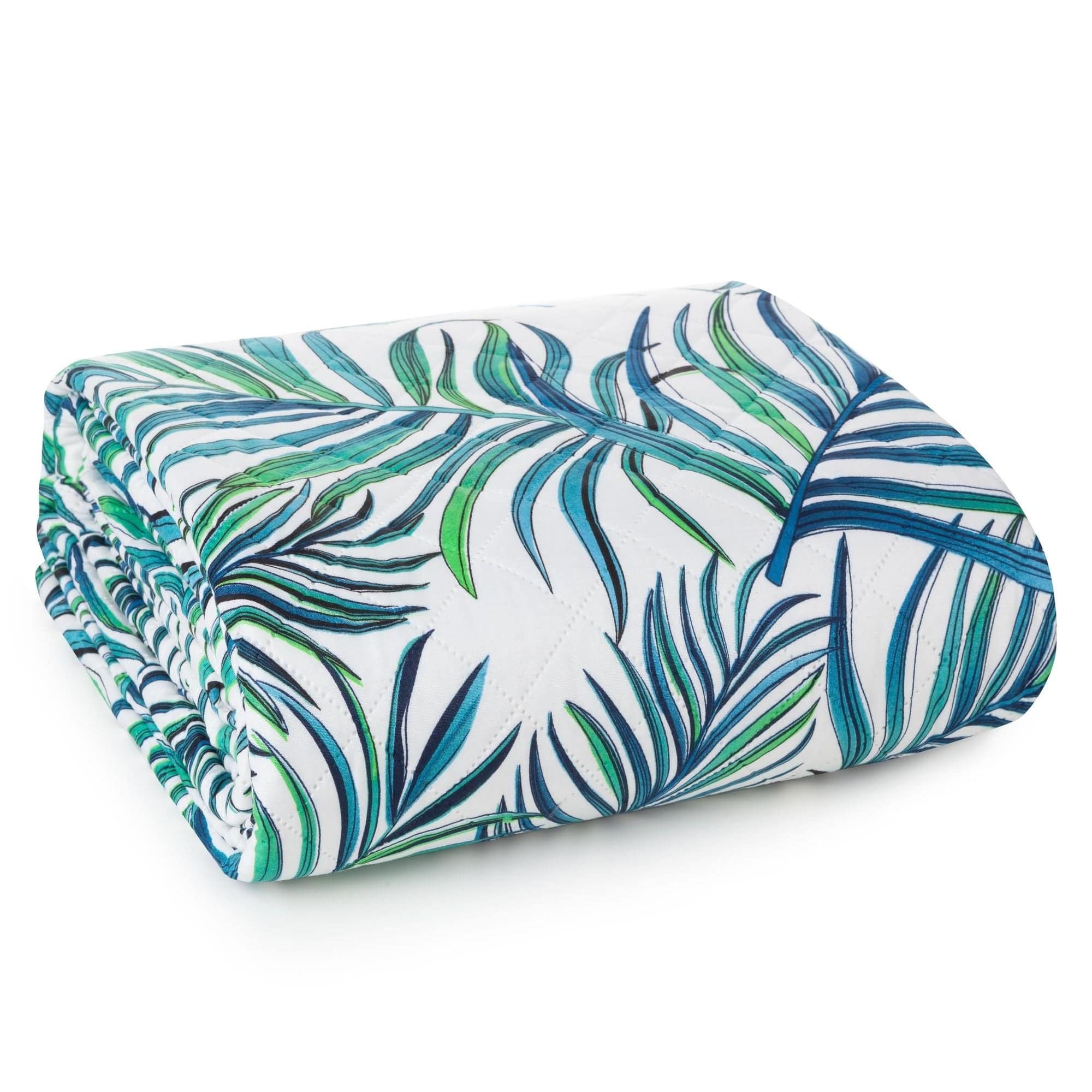 Cuvertura de pat, Palms Alb / Albastru & ERFRNY-QUILT-COVER-PALMS-WHITE-BLUE