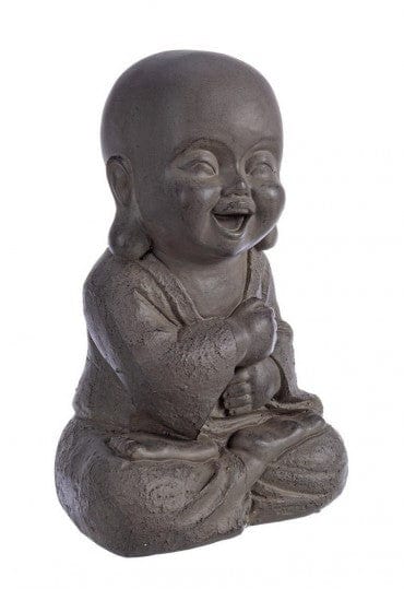 Decoratiune de gradina, din fiberclay, Garden Happy Buddha Antracit, L21xl15xH32 cm (1)