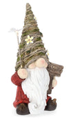 Decoratiune de gradina, din magnesia, cu incarcare solara, Hansel Gnome With LED Multicolor, L29,5xl19,5xH54 cm