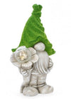 Decoratiune de gradina, din magnesia, cu incarcare solara, Standing Flower Garden Gnome With LED Gri / Verde, L28xl20xH46 cm (2)