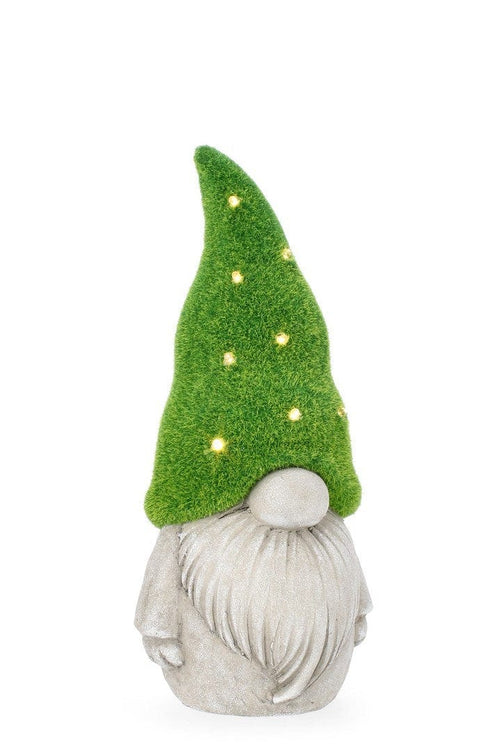 Decoratiune de gradina, din magnesia, cu incarcare solara, Standing Garden Gnome With LED Gri / Verde, L17xl14,5xH36 cm