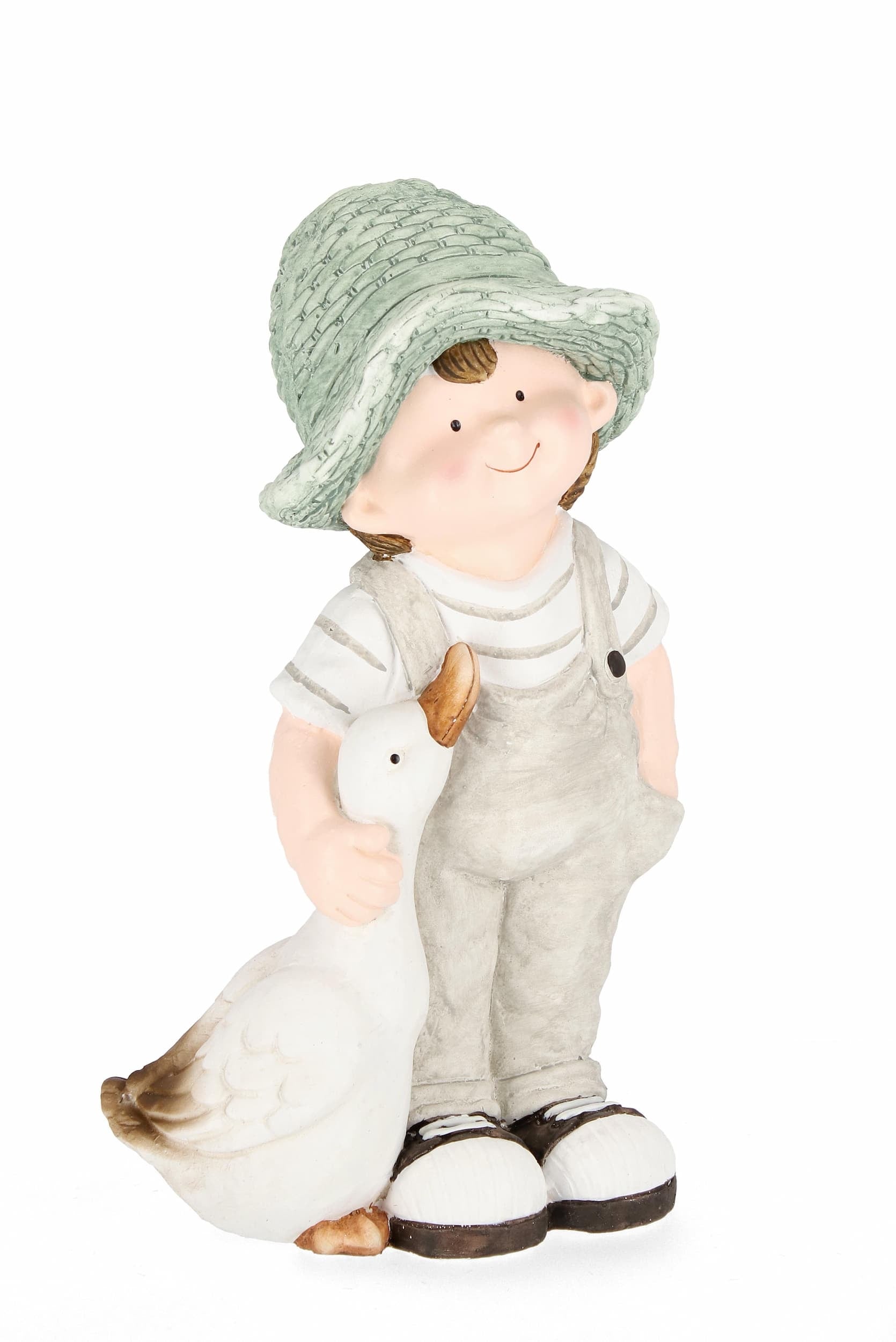 Decoratiune de gradina, din magnesia, Farm Boy With Duck Multicolor, L26xl15,5xH42,5 cm