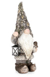 Decoratiune de gradina, din magnesia, Florent Gnome With Lantern Gri, L27,5xl19,5xH65 cm