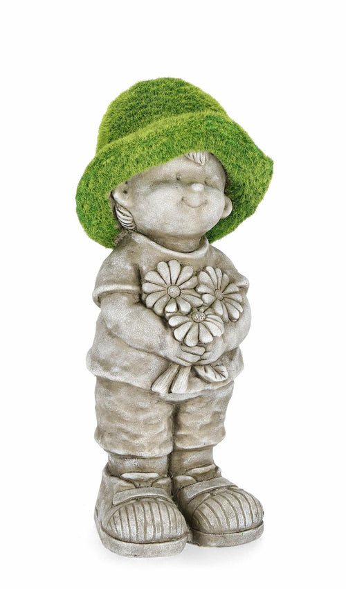 Decoratiune de gradina, din magnesia, Garden Boy Gri / Verde, L19,5xl19,5xH42,5 cm