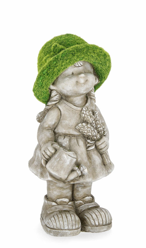 Decoratiune de gradina, din magnesia, Garden Girl Gri / Verde, L19,5xl19,5xH42,5 cm