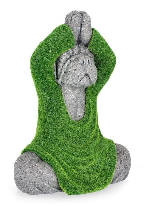 Decoratiune de gradina, din magnesia, Sitting Yoga Dog Verde / Gri, L31xl20xH42 cm