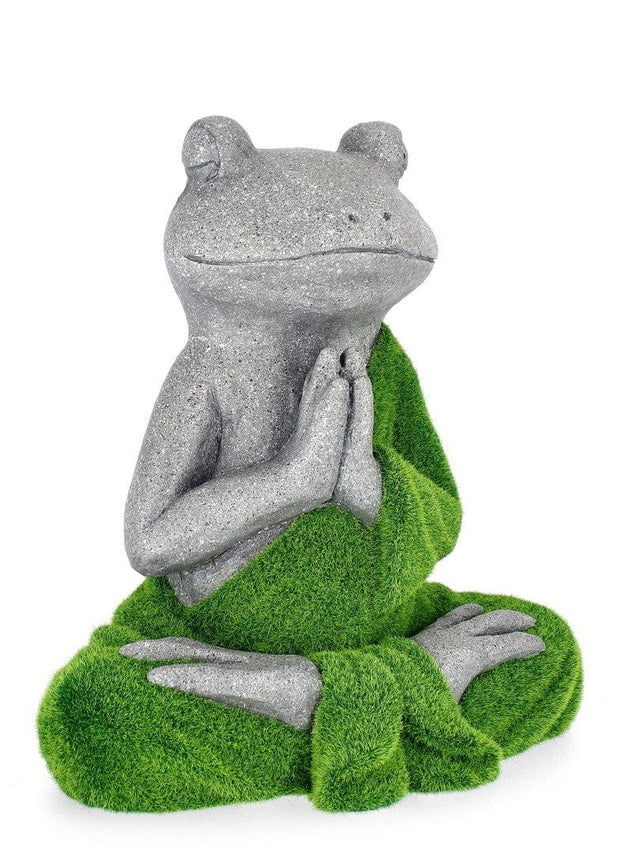 Decoratiune de gradina, din magnesia, Sitting Yoga Frog Verde / Gri, L35xl23xH38 cm