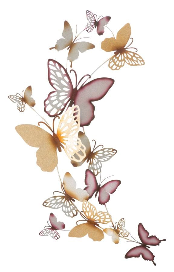 Decoratiune de perete din metal, Butterflies C Bordeaux / Auriu, l59,5xA4xH115 cm