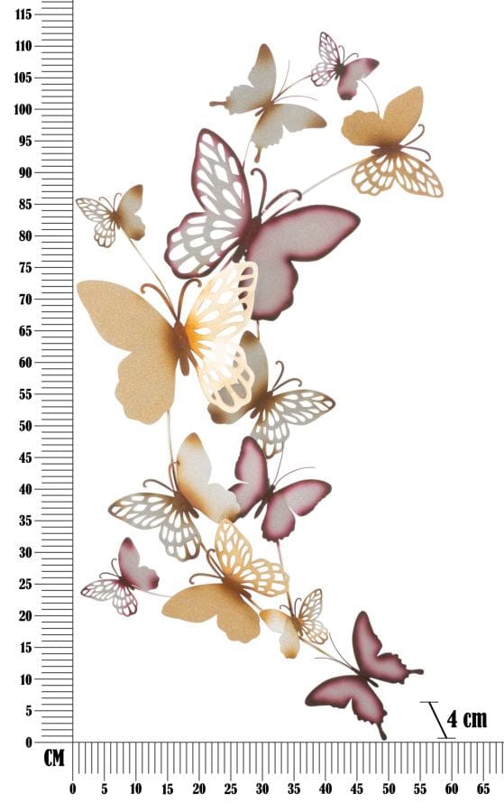 Decoratiune de perete din metal, Butterflies C Bordeaux / Auriu, l59,5xA4xH115 cm (5)