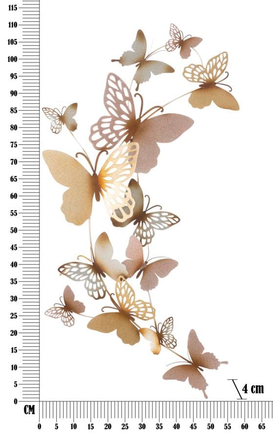 Decoratiune de perete din metal, Butterflies C Roz / Auriu, l59,5xA4xH115 cm (5)