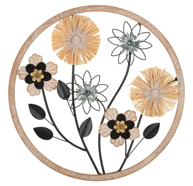 Decoratiune de perete din metal, Flowers Glam Maro / Negru, l50xA3xH50 cm