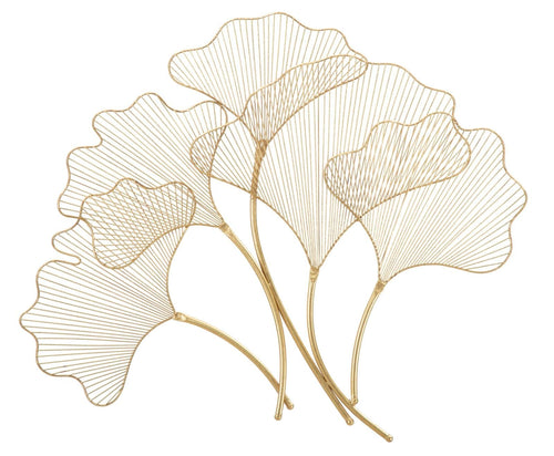 Decoratiune de perete din metal, Glam Leaf Auriu, l79xA5xH68 cm