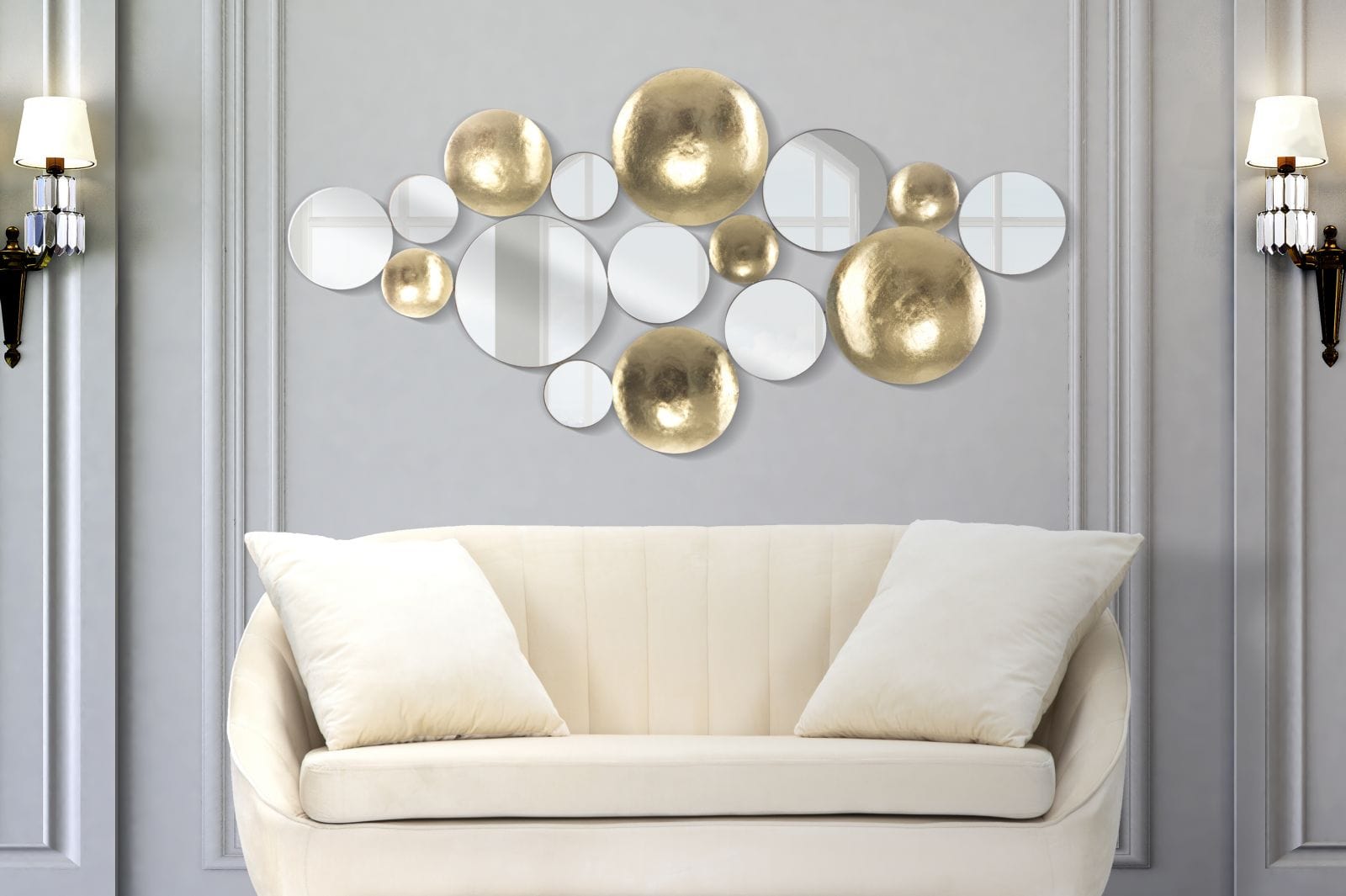 Decoratiune de perete din metal, Mirror Glam Auriu, l118xA2,5xH60 cm (5)