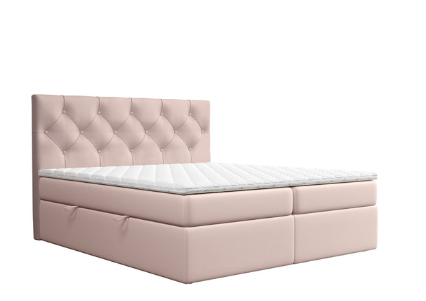 Pat rabatabil cu lada de depozitare, tapitat cu stofa, Delight Boxspring Velvet Roz