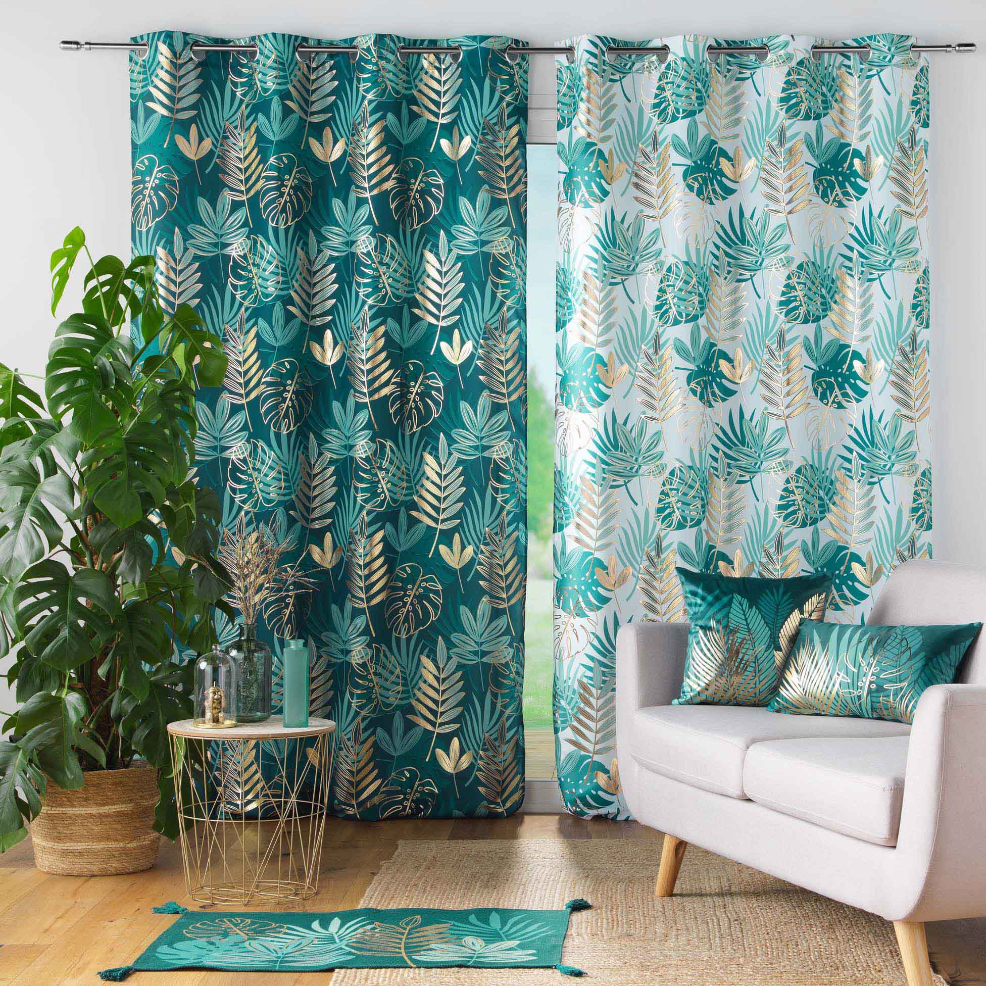 Draperie Ornella Alb / Verde, 140 x 260 cm (1)