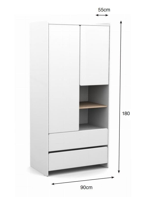 Dulap din lemn de pin si MDF, cu 2 usi si 2 sertare, pentru copii Kiddy Alb, l90xA55xH180 cm (4)