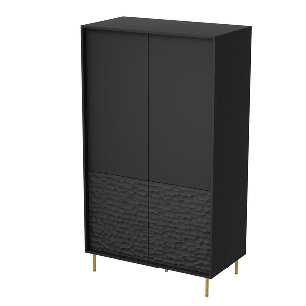 Dulap din pal, MDF si metal cu 4 usi Bullet Negru / Auriu, l90xA53xH185 cm