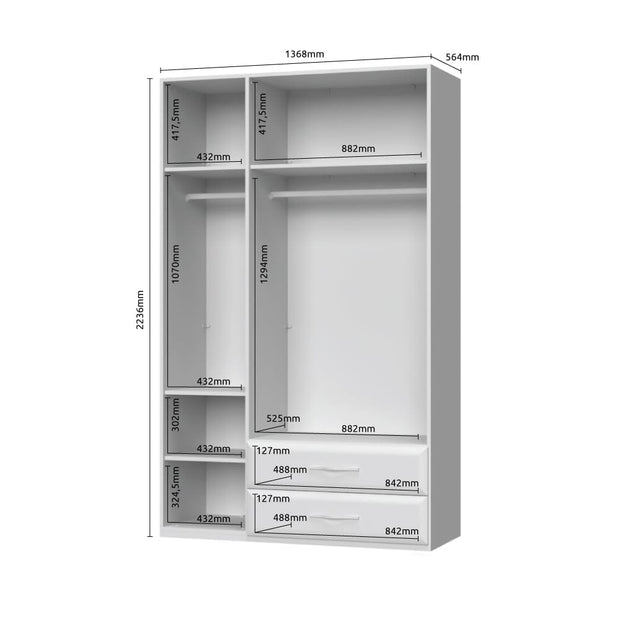 Dulap din pal si MDF, cu 3 usi si 2 sertare, Gala P32-2/GL Bej / Nuc, l137xA56xH224 cm (3)